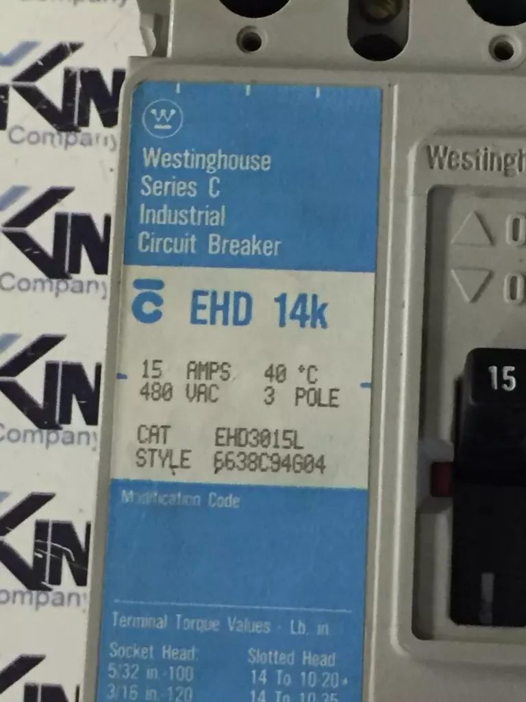 Westinghouse EHD3015L 3-Pole Circuit Breaker, 15Amp 480VAC 