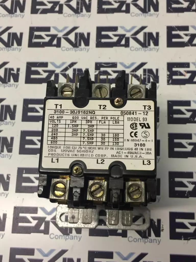 Products Unlimited Corp. 3100-30J9162NO Definite Purpose Contactor, 600VAC 40A 