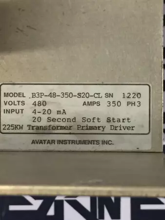 Avatar Instruments Inc. B3P-48-350-S20-CL 3-Ph Power Controller, 480V 350Amp 