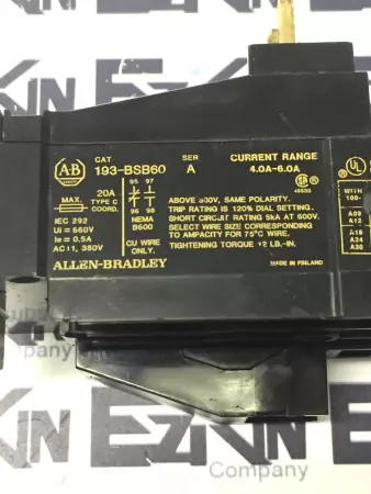 ALLEN BRADLEY 193-BSB60 SER.A OVERLOAD RELAY 4.0-6.0A 