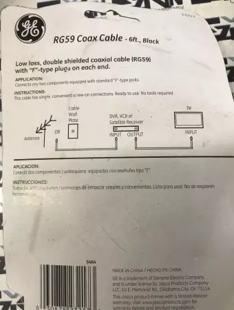General Electric RG59 Coax Cable 6ft 