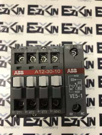 ABB A12-30-10 Contactor 220-230V Coil w/ VE5-1 Interlock Switch 