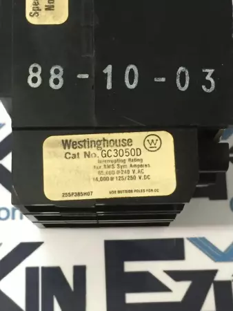 Westinghouse GC3050D 50A Circuit Breaker 3P 50A 125/250VDC 240VAC 