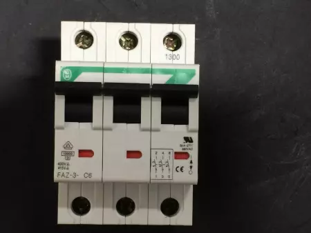  MOELLER FAZ-3-C6 CIRCUIT BREAKER C-CURVE 10KA TESTED 