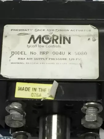 Morin tyco/Flow Controls MRP 004U K S080 Pnemuatic Actuator AS IS (No Warranty)