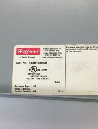 Hoffman A12R126HCR Power Factore Correction Capacitor 