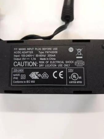 FWHK FW7400/06 Charger AC to DC Adapter, No Input Cord 