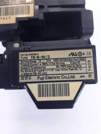 Fuji SC-5-1 4NCOHO#11 contactor 110v coil w/TR-5-1N/3 overload relay 12-18A