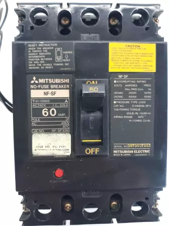 Mitsubishi NF-SF 60A Circuit Breaker 3 Pole 480VAC 50-60Hz