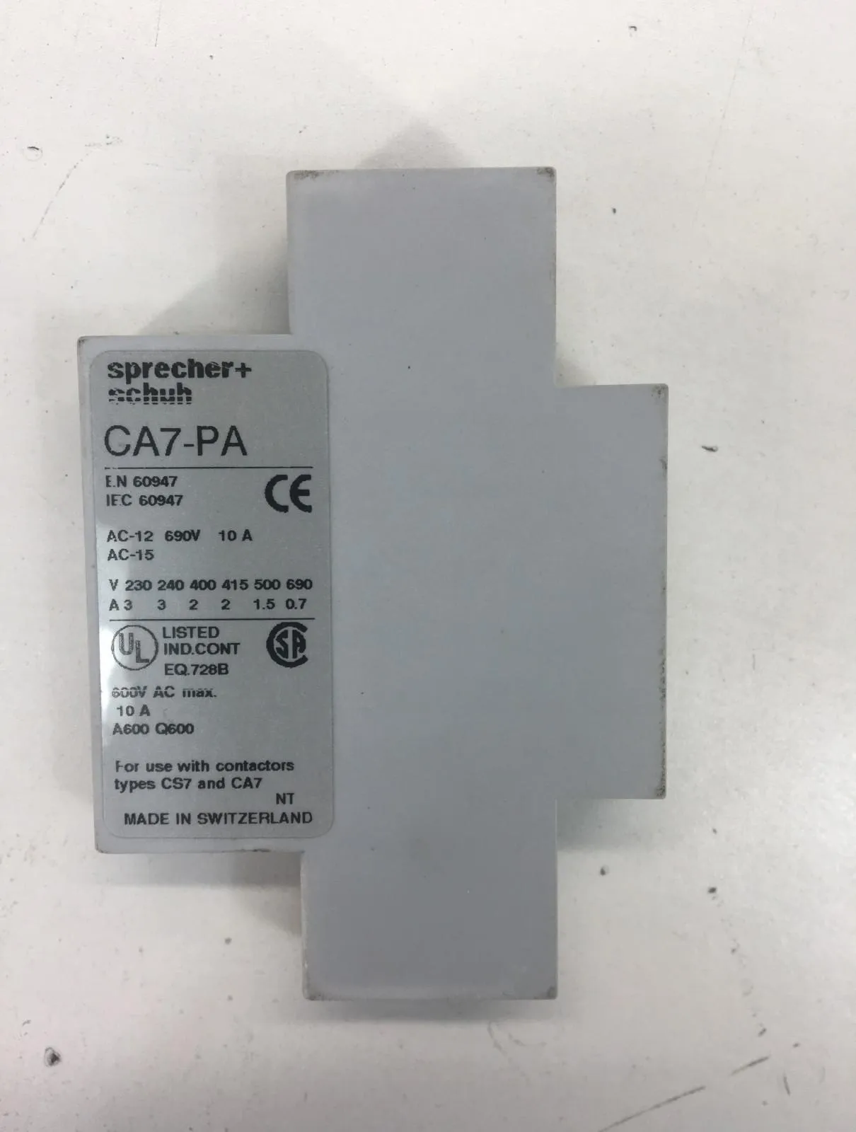 Sprecher+Schuh CA7-PA-10 Auxiliary Contact Block End, 600VAC 10A 