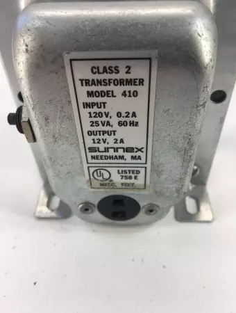 Sunnex Transformers 410 INPUT 120V,02A 25VA OUTPUT 12V,2A