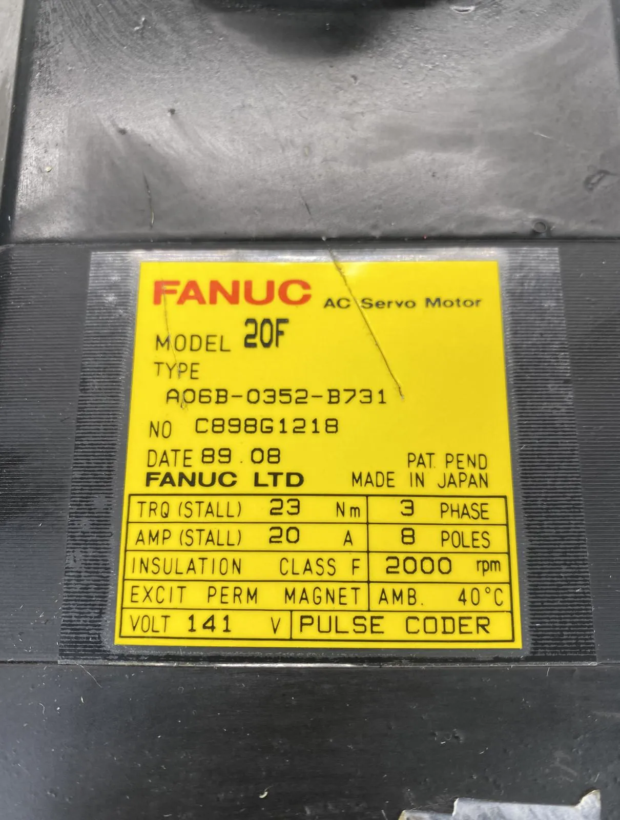 Fanuc A06B-0352-B731 AC Servo Motor, 141V 20A 