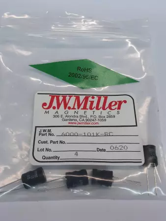 J.W. Miller 6000-101K-RC Wirewound Inductors Vertical Cylinders Lot of 4