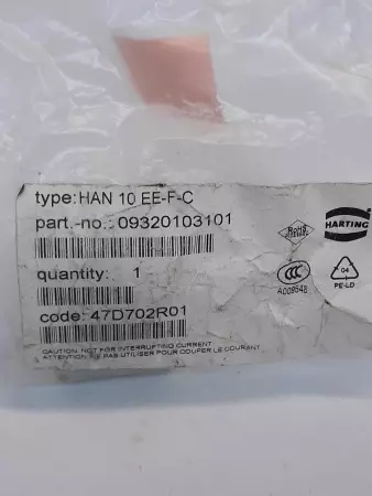 Harting 10 EE-F-C Connector Insert Han 16A 500V 