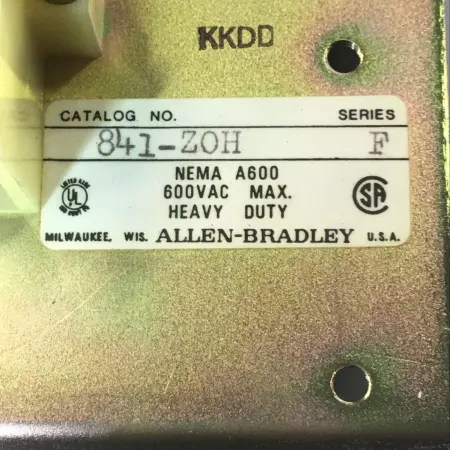 Allen-Bradley 841-ZOH SERIES F AC Relay Nema A600 600VAC 