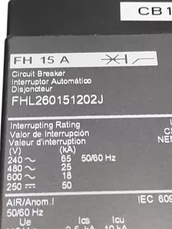 Square D FHL260151202J With Internal Auxiliar Contact 