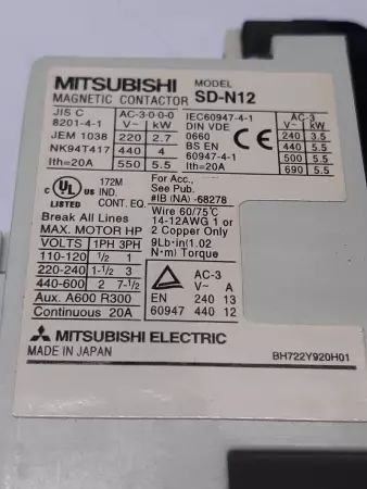 Mitsubishi Electric SD-N12 Magnetic Contactor 