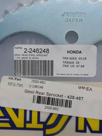 Sunstar 2-246248 Steel Rear Sprocket  428-48T  Honda 