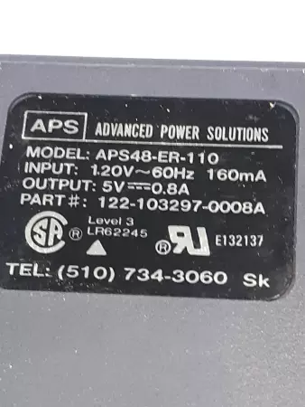 APS APS48-ER-110 Adapter Input 120V Output 5VDC 0.8 Amps 