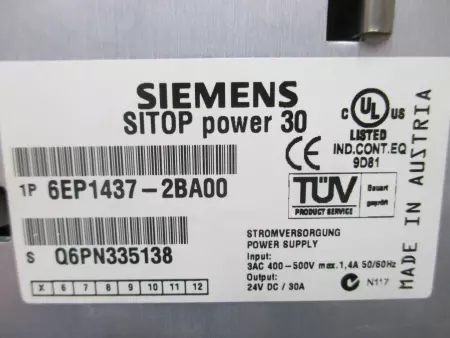  Siemens 6EP1437-2BA00 Sitop POWER 30 Power Supply TESTED/CLEANED/EXCELLENT 