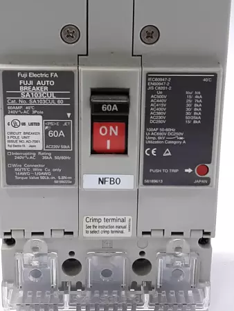 Fuji SA103CUL Circuit Breaker 60 A 51-60 A 