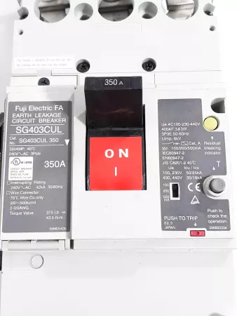 Fuji SG403CUL 350A Earth leakage Circuit Breaker  