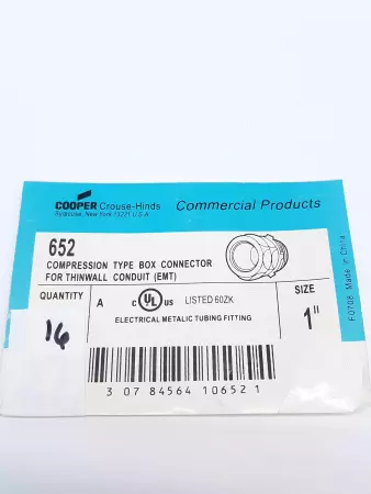 Cooper 652 Compression Type Box Connector Size 1 In. Lot of 16