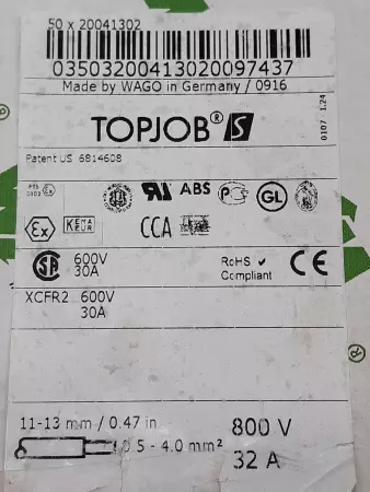 WAGO IEC60947-7-1 Terminal Block 800V 30A AWG 20-10 Lot of 10