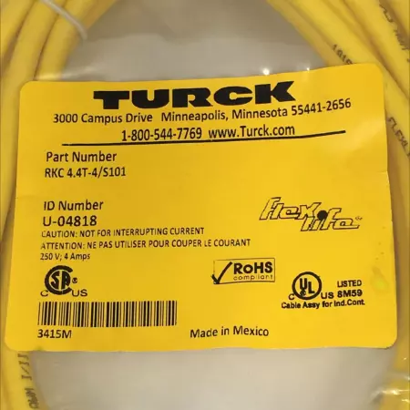 Turck RKC 4.4T-4/S101 Cordset 4 Pin Female Plug U-04818 