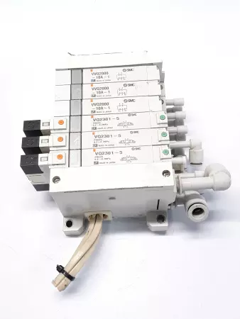 SMC (3) VQ2301-5 (3) VVQ2000-10A-1 Solenoid Valve 6 Stations Manifold 