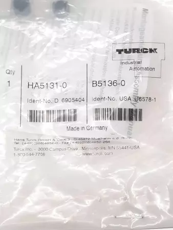 Turck HA5131-0 B5136-0 Sensor Connector 