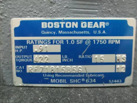  Boston Gear RF71815B5G 700 SER. Boston Gear Gear Reducer 