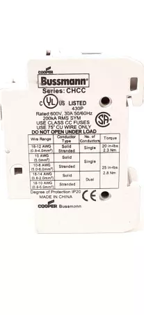 Bussmann CHCC Class CC Fuse Block 600V 30A 