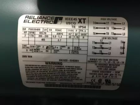 Reliance Electric P56X3948R AC Motor, 2HP Frame FC56C 