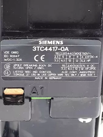 Siemens 3TC4417-0A Contactor 2P 600VDC 32A 