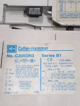 Cutler-Hammer C306DN3 SER.B1 Contactor 24V Coil / C320KGT5 10A 600V Aux 