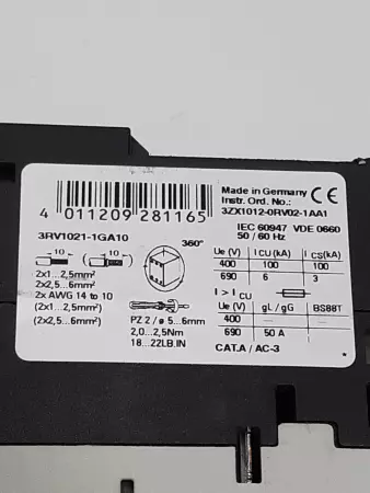 Siemens 3RT1024-1B . .0 Contactor 24V Coil / 3RV1021-1GA10 Motor Circuit Protect