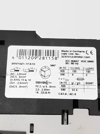 Siemens 3RT1024-1B . .0 Contactor 24V Coil / 3RV1021-1FA10 Motor Circuit Protect