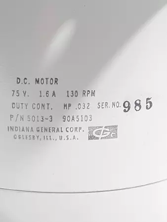 Indiana General Corp. 5013-3 90A5103 DC Motor 75V 1.6A 130RPM 