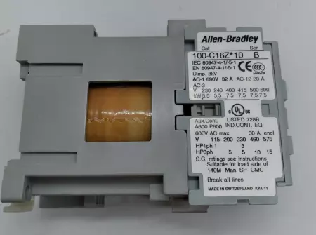  Allen-Bradley 100-C16Z*10 Non-Reverse Contactor 30Amp, 600V  24VDC Coil 