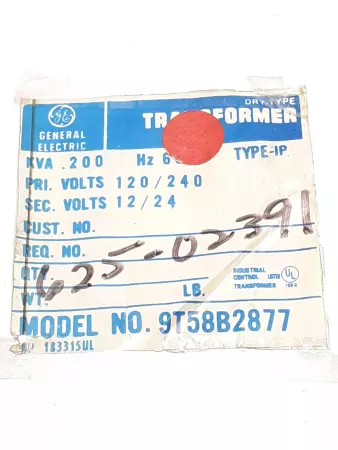 General Electric 9T58B2877 Type IP KVA .200 Transfomer 