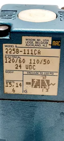 Mac 2258-111CA Solenoid Valve 120-110V 60/50Hz 24VDC 