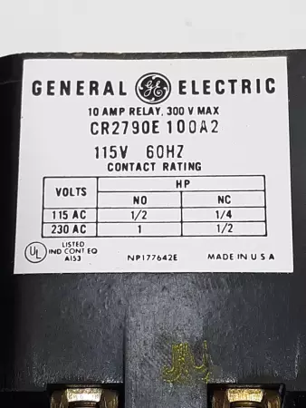 General Electric CR2790E 100A2 General Purpose Relay 115V Coil 10A 300V 