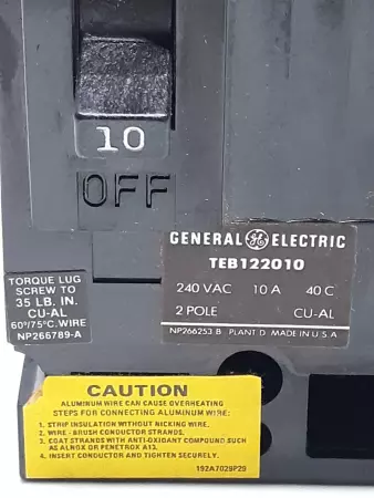 General Electric TEB122010 Circuit Breaker 2P 10A 240VAC 