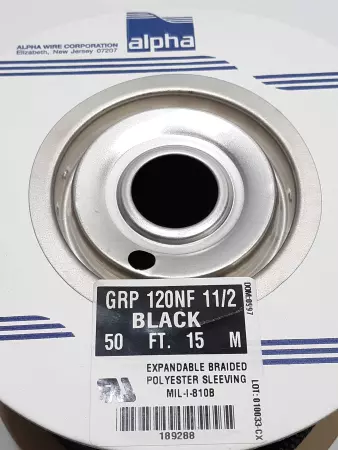 Alpha GRP 12ONF 11/2 BLACK 50FT Expandable Braided Polyester Sleeving 
