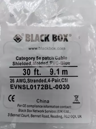 NEW BLACK BOX EVNSL0172BL-0030 CAT 5E PATCH CABLE 30 FT 
