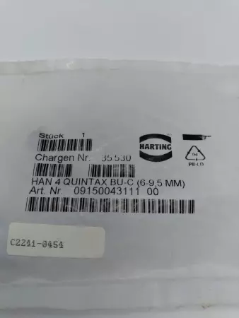 NEW Harting HAN 4 QUINTAX BU-C Female Crimp Connector 09150043111 (6-9,5 MM) 