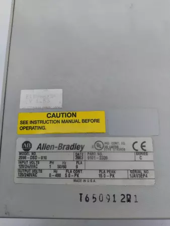  Allen-Bradley 2098-DSD-010-SC ULTRA 3000 DIGITAL SERVO DRIVE 5A/15A, SERIES C 