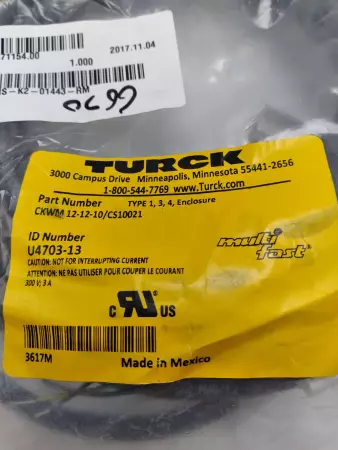 Turck CKWM 12-12-10/CS10021 CABLE CORDSET M23 