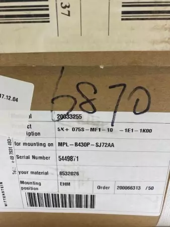 Wittenstein SK075S-MF1-10-1E1-1K00 Gear Box Right Angle Ratio 10:1 